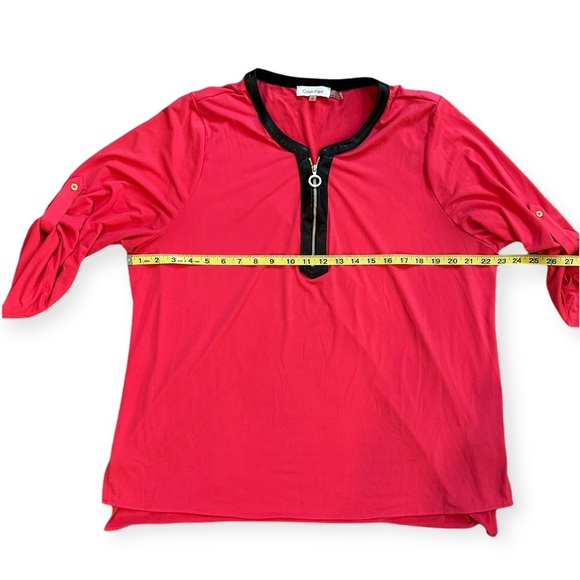 Calvin Klein Faux Leather Zip-Up Tunic Top Blouse Roll-Tab Sleeves Size XL - Picture 4 of 6